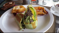 gallo pinto burrito close up restaurant 
 - Costa Rica