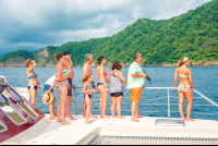 Tourists Watching Turtles Matting From The Marlin Del Ray Catamaran
 - Costa Rica