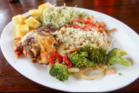 blackbeanenchiladas veggies rice fruit yogavillage 
 - Costa Rica