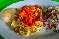 spaguetti with meat sauce at la leona eco lodge 
 - Costa Rica