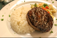 grilled steak with rice and vegetables at mastico restaurant 
 - Costa Rica