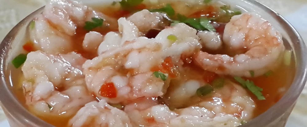 shirmp ceviche closeup at perla del sur restaurant
 - Costa Rica