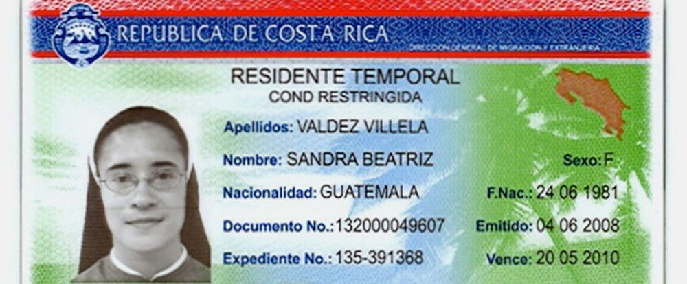 residency card example
 - Costa Rica