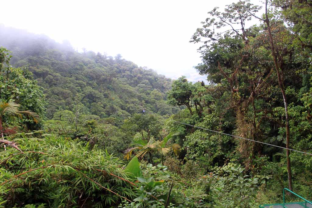 skytrek over a valley 
 - Costa Rica