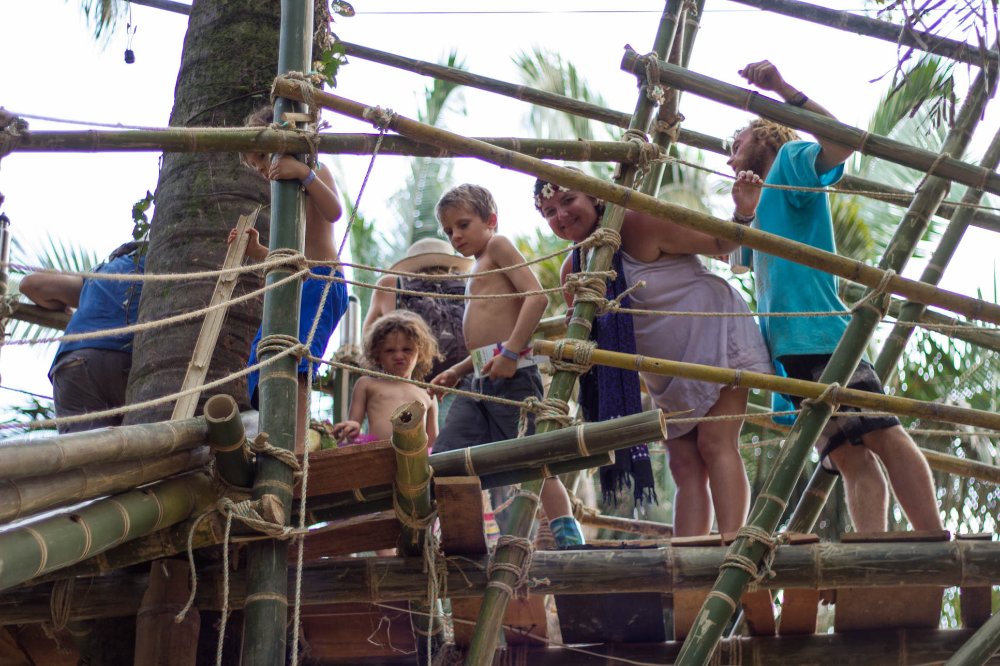 bamboo jungle gym with kids envision festival 
 - Costa Rica