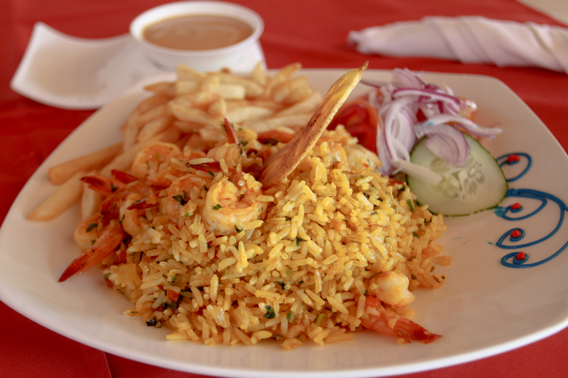 Rice And Shrimp At Bar Restaurant Pizzeria Playa Carmen