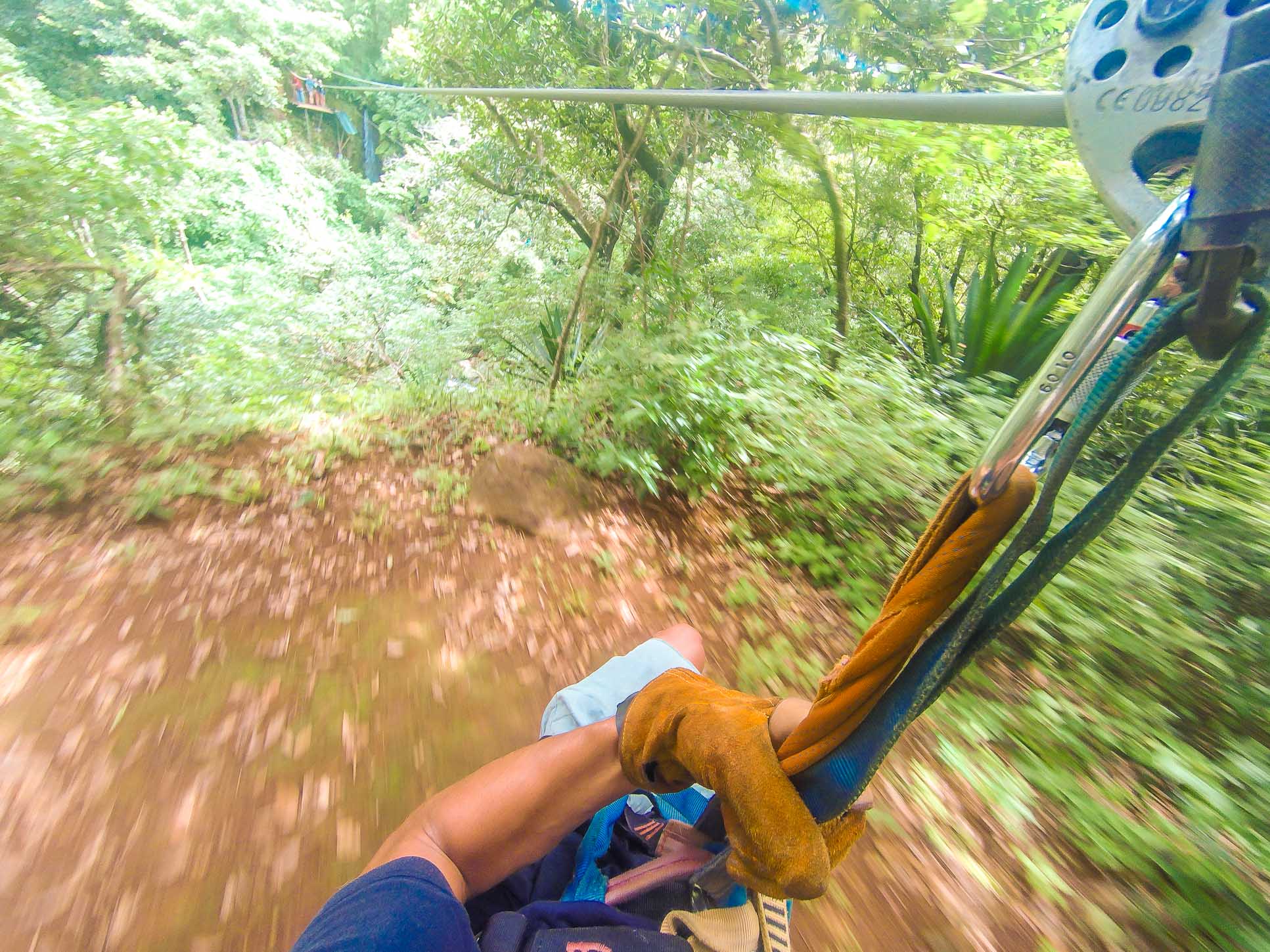 On A Cable From Land To The Canyon Entrance At The White River Canyon Zip Line Rincon De La Vieja