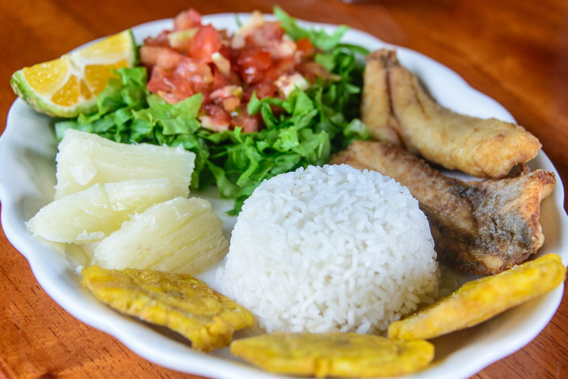 Tilapia Filet With Patacones Boild Cassava Rice And Salad Lunch Waterfall Tour Manuel Antonio
