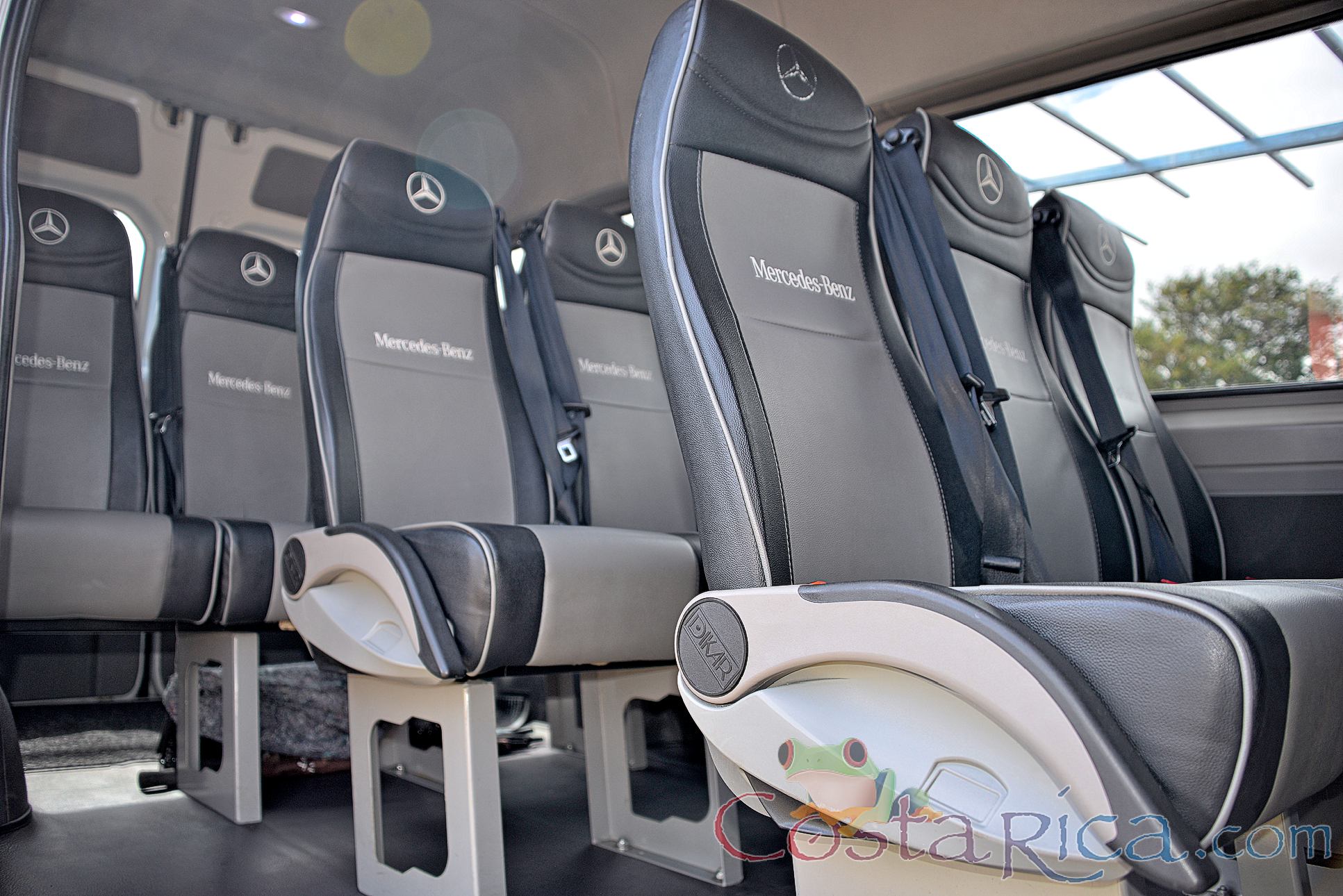 White Mercedes Benz Sprinter Van Heredia Seat Rows With Arm Rest Closeup