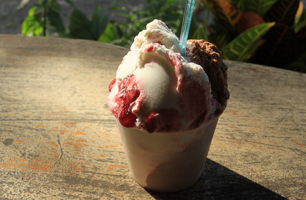 Artisanal black cherry and chocolate orange gelato