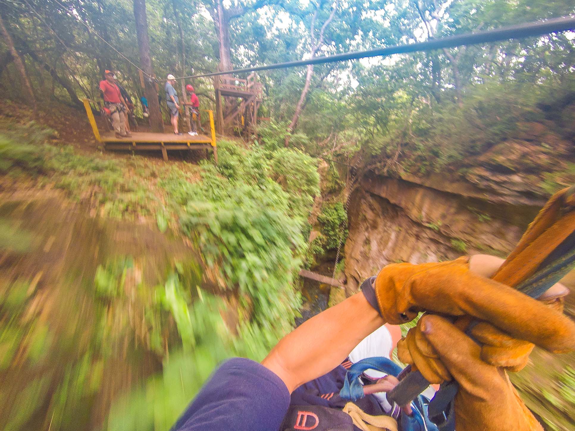 Riding Last Cable To Land Platform White River Canyon Zip Line Rincon De La Vieja