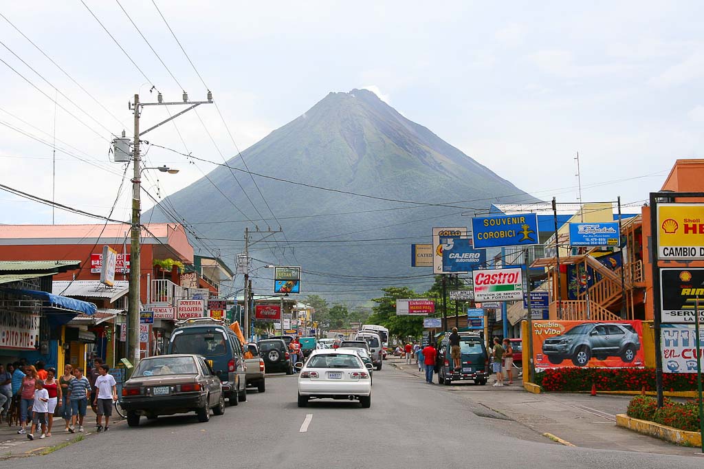 Arenal Volcano View from La Fortuna Downtown