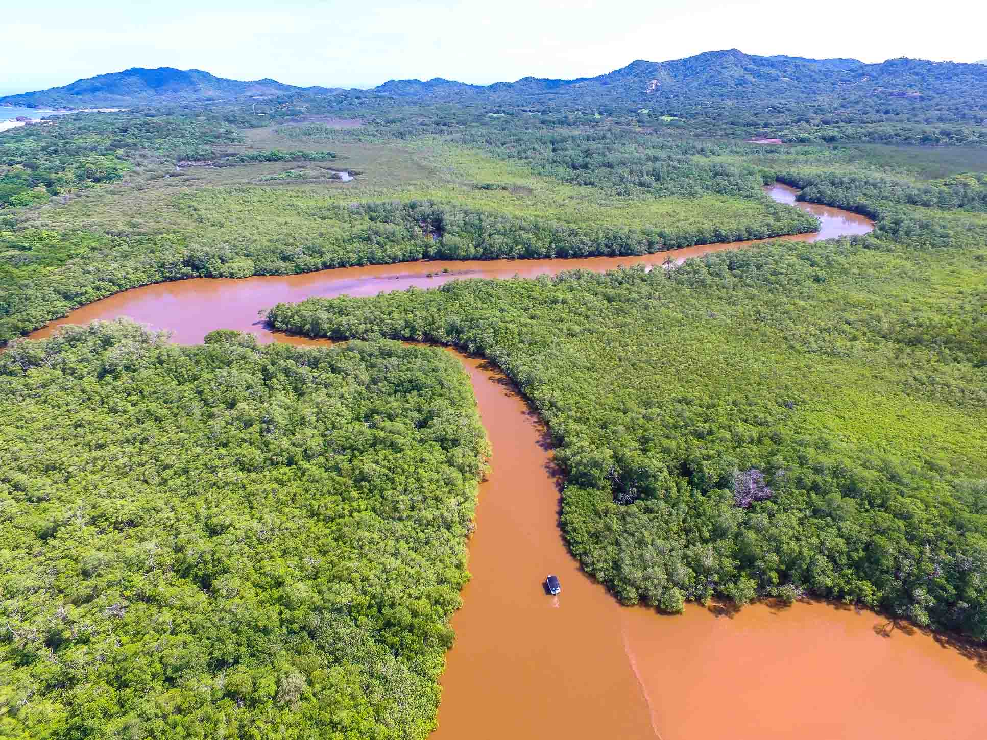 Aerial View Tamarindo Estauary Canals And Mountains