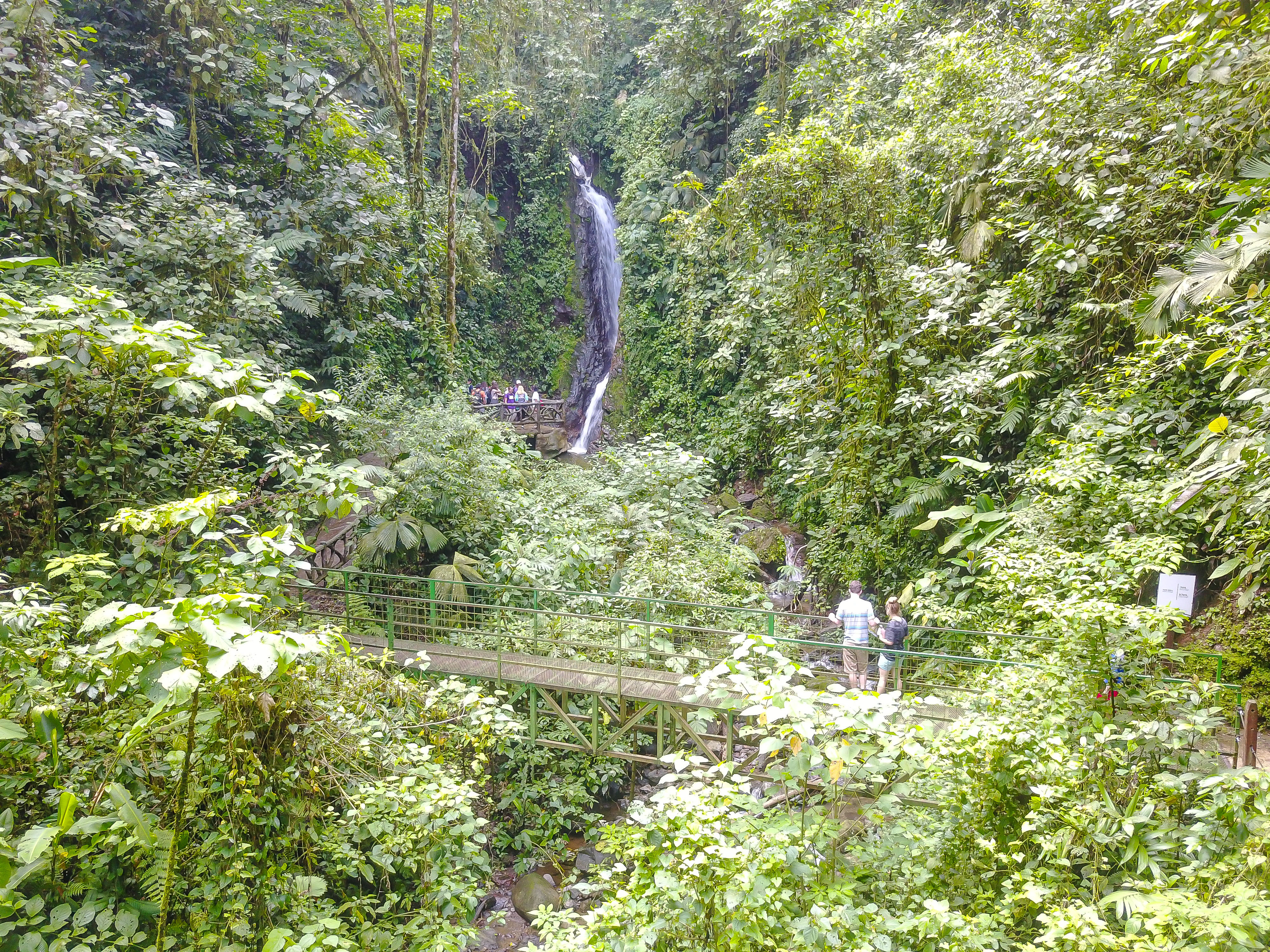 Blue Morpho Waterfall With People Arenal Hanging Bridges Mistico Park