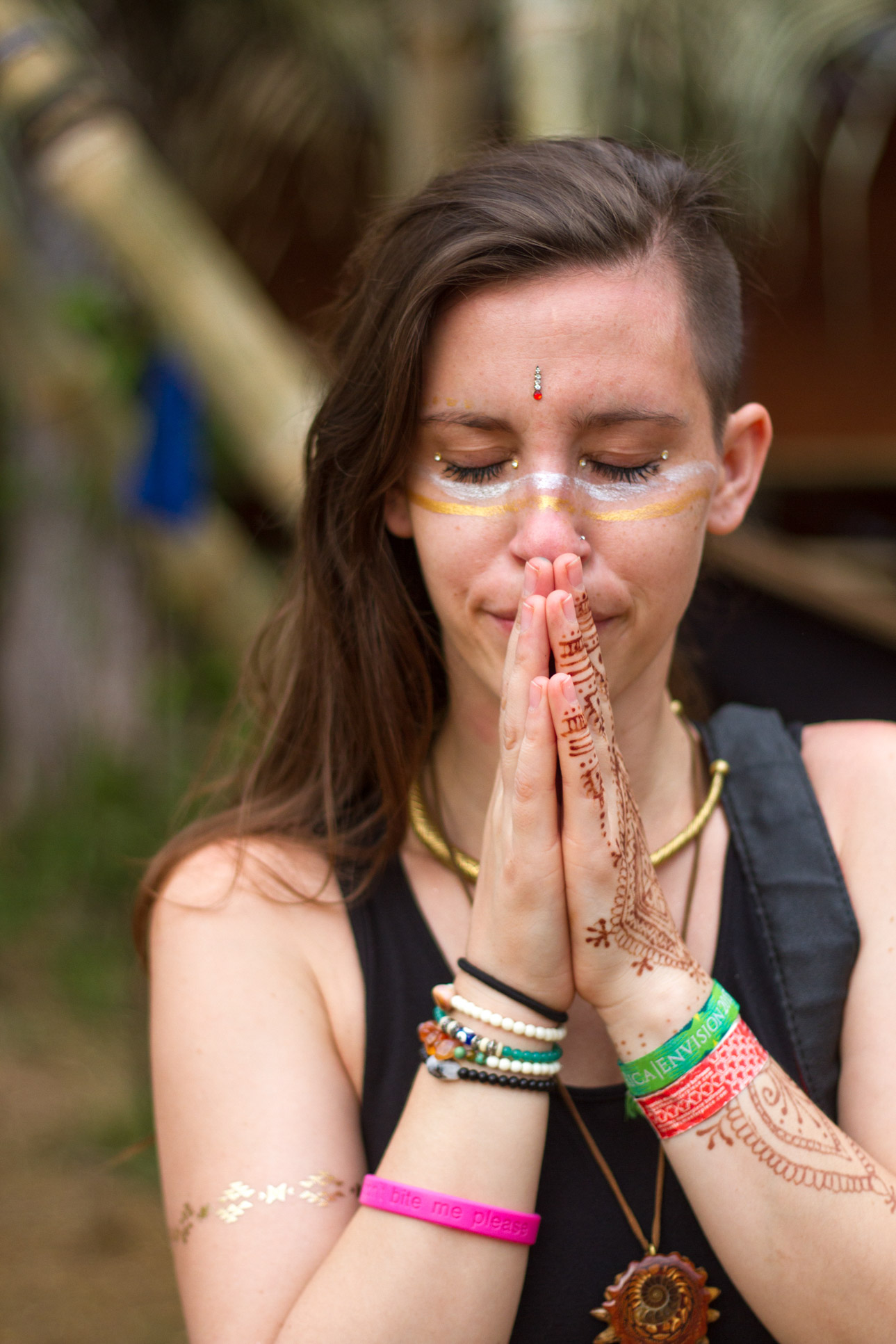 Praying Transformation Woman Bringing Hands Together Envision Festival Costa Rica