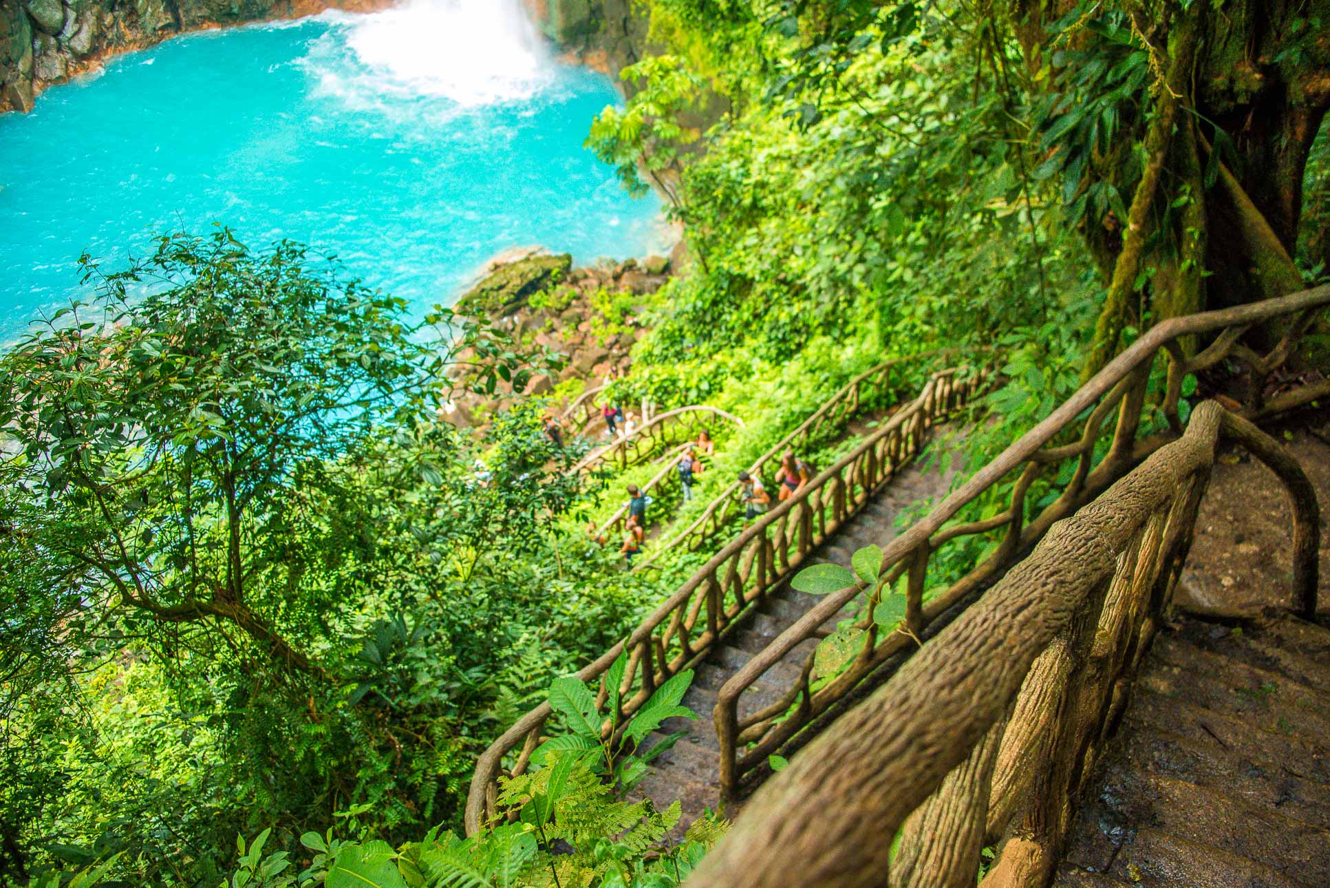 Step Trail Railing With The View Of The Blue Pool Celeteste River Waterfall Tour