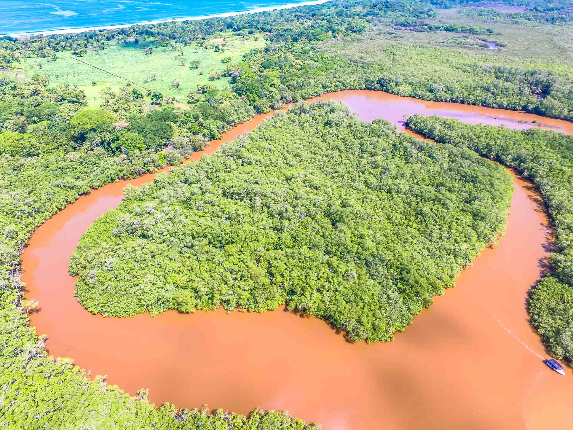 Aerial View Tamarindo Estauary Canal Loop And Playa Grande