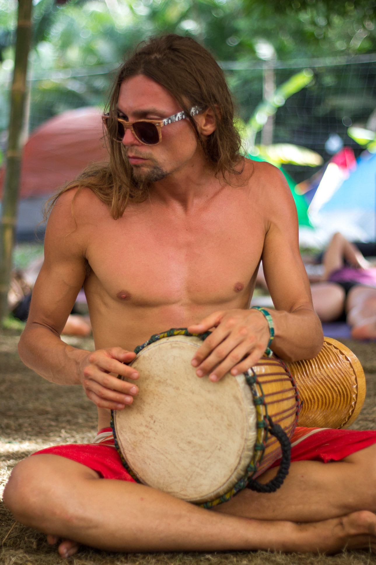 Man Playing The Drums On Yoga Sonic Class Envision Festival Costa Rica